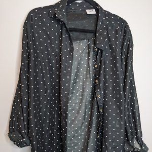 Black with White Polka Dots Button Down